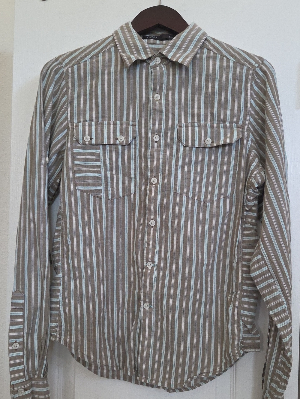 Nau Lightweight, Long Sleeved Striped Button-Up Shirt  (Brown/White)